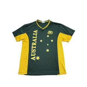 Oz Designs Shirt Mens Large Green Yellow Australia Jersey V Neck Soccer Fan
